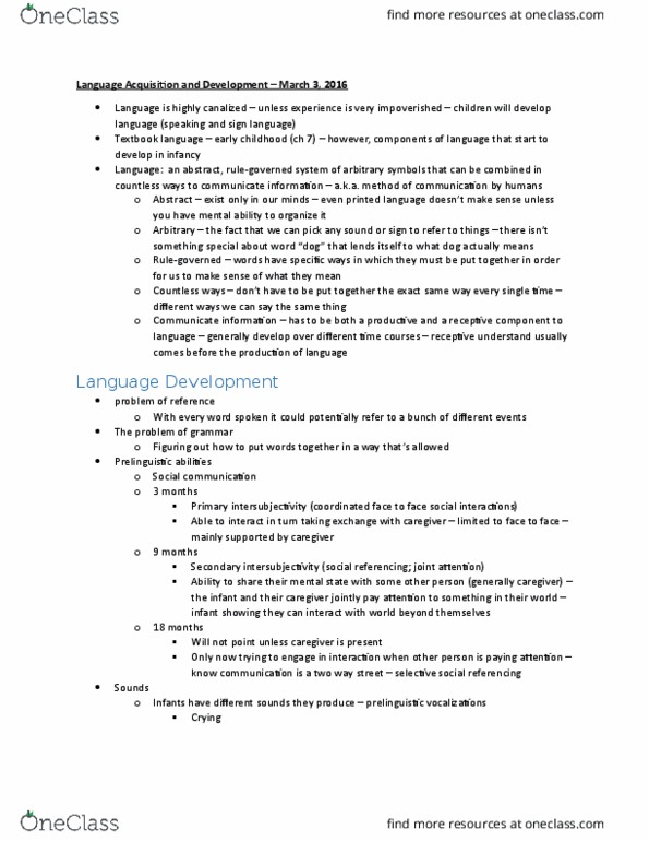 PSYC 2010U Lecture Notes - Lecture 6: 18 Months, Joint Attention, Intersubjectivity thumbnail