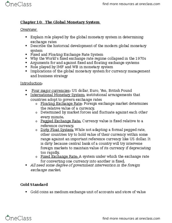 ADM 2341 Lecture Notes - Lecture 14: Floating Exchange Rate, Foreign Exchange Market, Bretton Woods System thumbnail