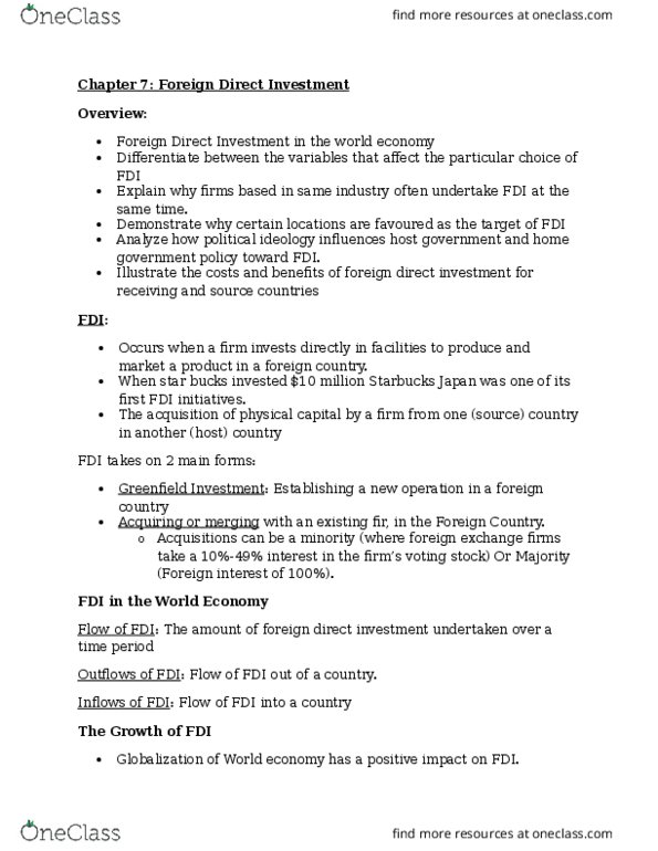 ADM 2341 Lecture Notes - Lecture 15: Foreign Direct Investment, Greenfield Project, Foreign Exchange Market thumbnail