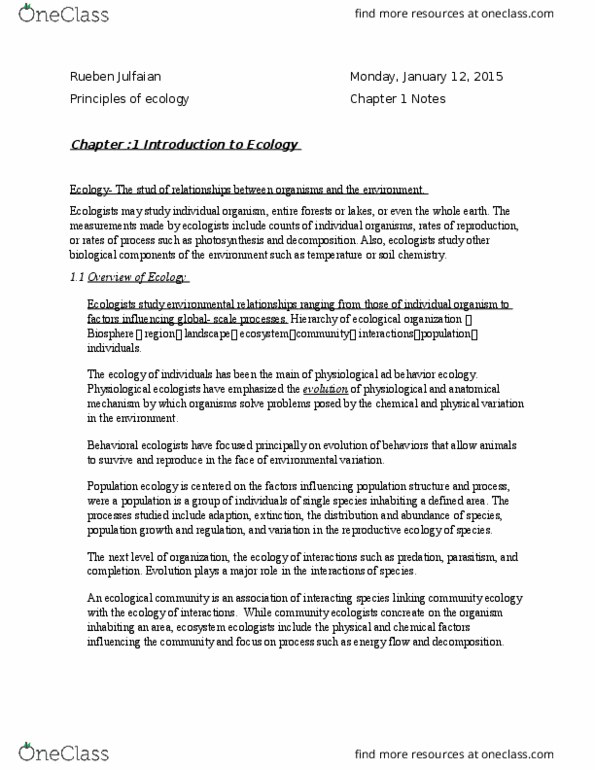 BIOL 2227 Chapter Notes - Chapter 1: Landscape Ecology, Population Ecology, Soil Chemistry thumbnail