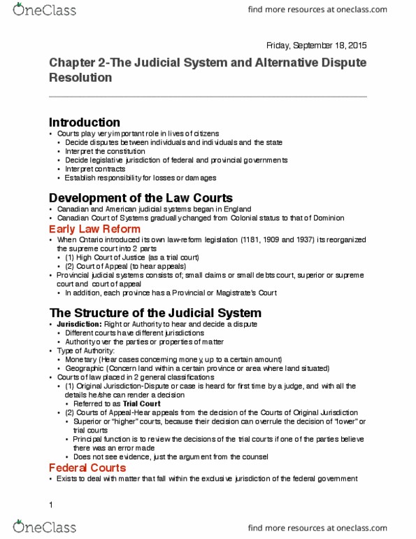 ADMS 2610 Chapter 2: Chapter 2- The Judicial System and Alternative Dispute Resolution thumbnail
