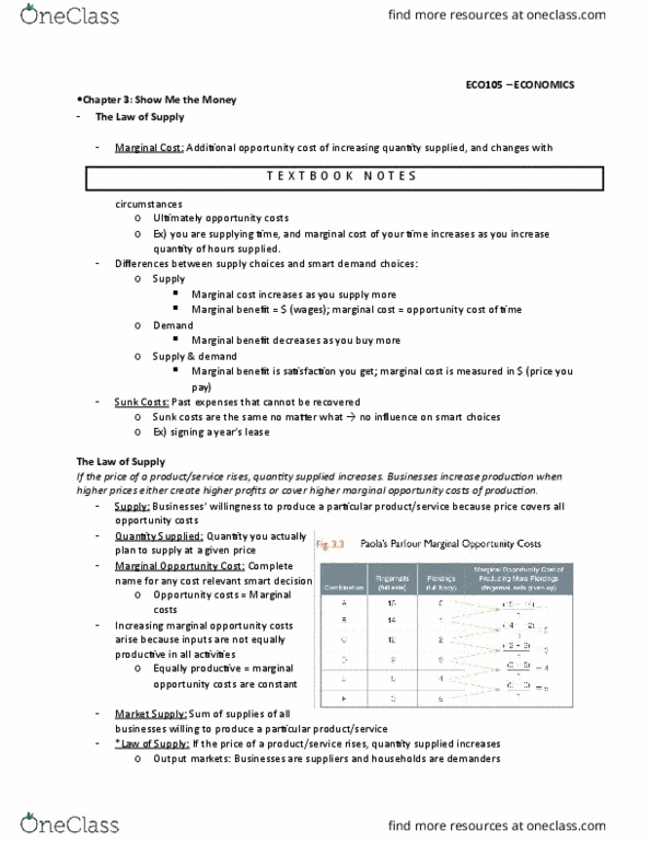 ECO105Y1 Chapter Notes - Chapter 3: Sunk Costs, Marginal Cost, Marginal Utility thumbnail