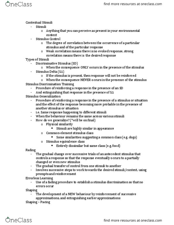 FRHD 3150 Lecture Notes - Lecture 9: Classical Conditioning, Equivalence Class, Reinforcement thumbnail