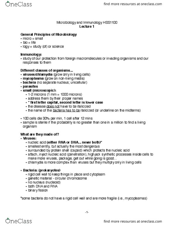 Hss 1100 Study Guide - Winter 2014, Midterm - Attenuated Vaccine, Cell 