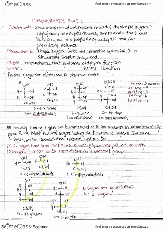 CHEM 233 Chapter videos: Carbohydrates I, II, III (Notes from Videos) thumbnail