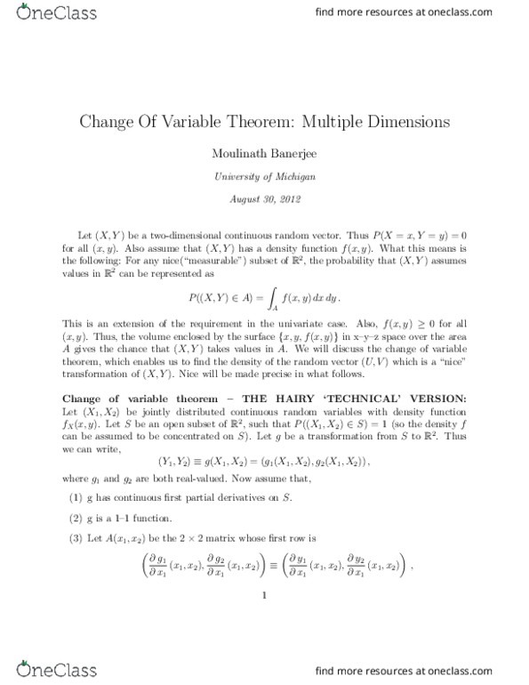 STATS 426 Lecture Notes - Lecture 3: Multivariate Random Variable, Random Variable, Open Set thumbnail