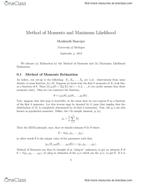 STATS 426 Lecture Notes - Lecture 11: Maximum Likelihood Estimation, Likelihood Function, Independent And Identically Distributed Random Variables thumbnail