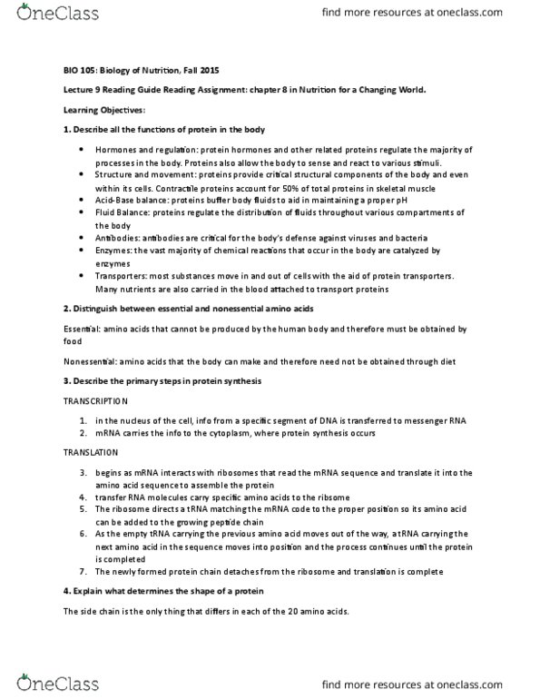 BIOLOGY 105 Chapter Notes - Chapter 8: Pepsin, Emaciation, Kilogram thumbnail