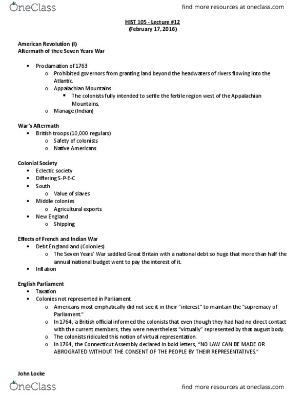 HIST 105 Lecture Notes - Lecture 12: Crispus Attucks, Tea Act, Local Post thumbnail