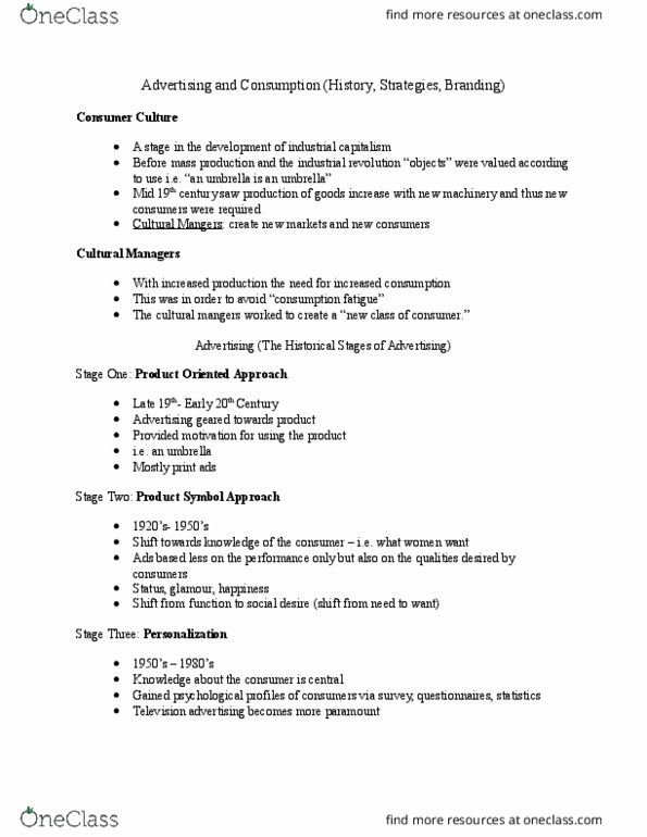 SOC 202 Lecture Notes - Lecture 4: Food Porn, Industrial Revolution, Personalization thumbnail