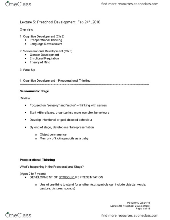 PSY 2114 Lecture Notes - Lecture 5: Heart Rate, Congenital Adrenal Hyperplasia, Preschool thumbnail