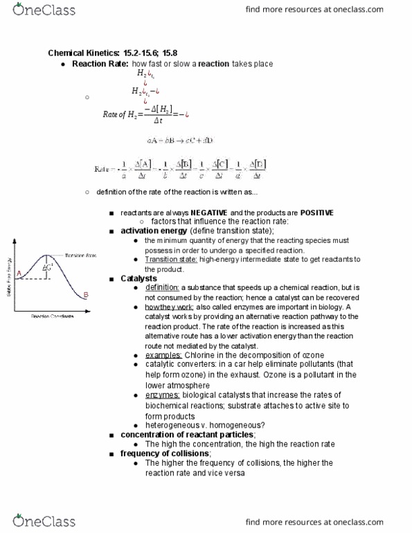 CHEM 102 Chapter Notes - Chapter 15: Collision Theory, Reaction Rate Constant, Stoichiometry thumbnail