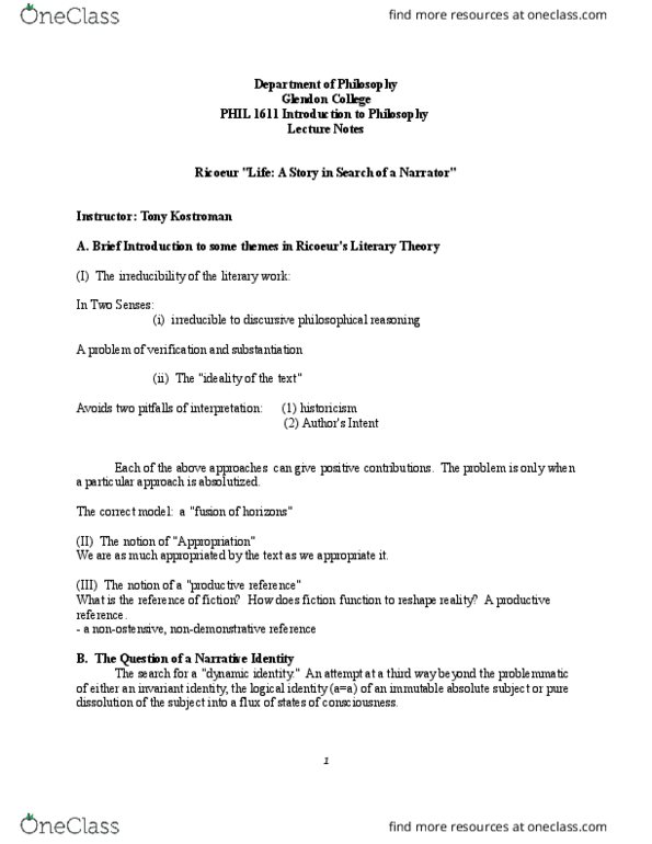 PHIL 1611 Lecture Notes - Lecture 13: False Dilemma, Glendon College thumbnail