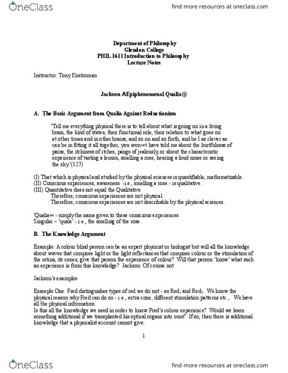 PHIL 1611 Lecture Notes - Lecture 4: Agnosticism, Homo Sapiens, Causal System thumbnail