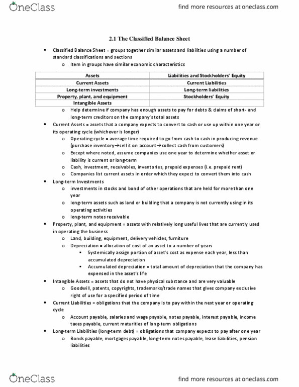 MGMT 30A Chapter Notes - Chapter 2: Working Capital, Deferral, Financial Statement thumbnail