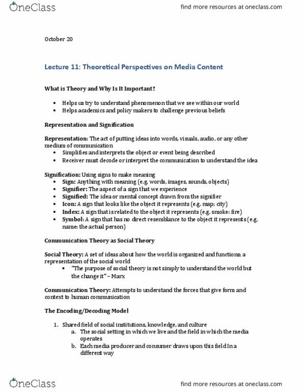 CMST 1A03 Lecture Notes - Lecture 10: Interactive Media, Main Source, Narrowcasting thumbnail