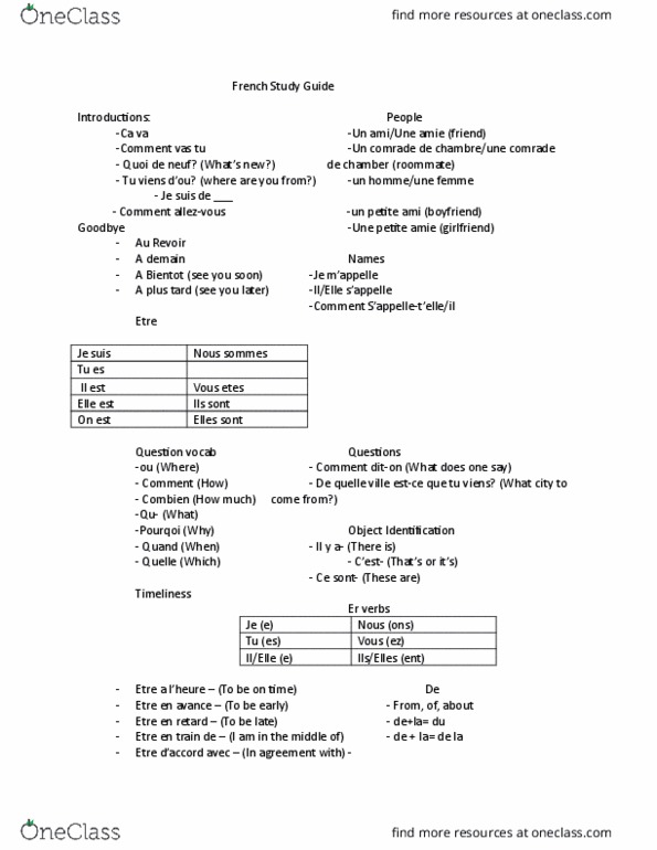 FRCH 101 Lecture Notes - Lecture 2: Infinitive thumbnail