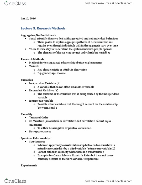 SOCPSY 1Z03 Lecture Notes - Lecture 3: Ipsos, Internal Validity, Artificiality thumbnail