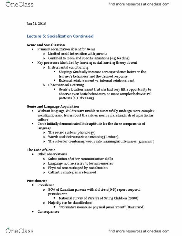 SOCPSY 1Z03 Lecture Notes - Lecture 5: Diana Baumrind, Anti-Social Behaviour, Social Learning Theory thumbnail