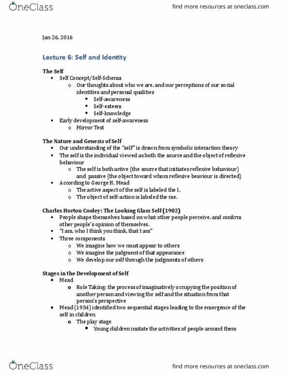 SOCPSY 1Z03 Lecture Notes - Lecture 6: Erving Goffman, Rosenhan Experiment, Impression Management thumbnail