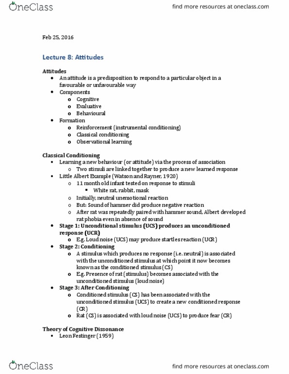 SOCPSY 1Z03 Lecture Notes - Lecture 8: Participant Observation, Cognitive Dissonance, Leon Festinger thumbnail