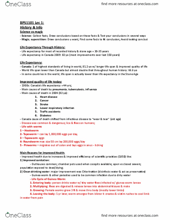 BPS 1101 Lecture Notes - Lecture 1: Indian Oil Corporation, Chlorophyll, Phocomelia thumbnail