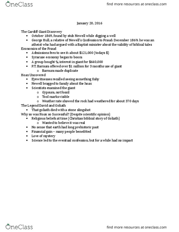 ANT210H5 Lecture Notes - Lecture 8: Cardiff Giant thumbnail