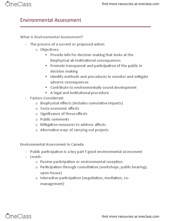 ENVS195 Lecture Notes - Lecture 10: Canadian Environmental Assessment Act, Canadian Environmental Assessment Agency, National Energy Board thumbnail