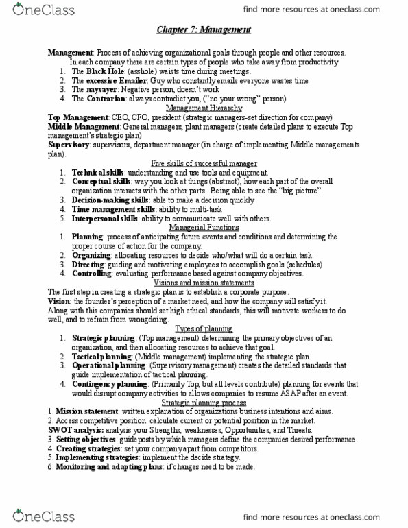 33:011:100 Chapter Notes - Chapter 7: Control Chart, Scatter Plot, Departmentalization thumbnail