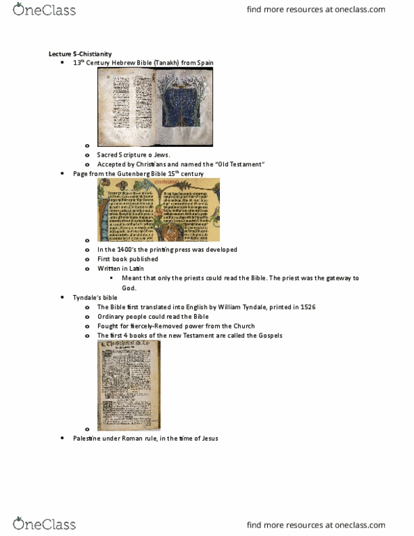 RELI 2732 Lecture Notes - Lecture 5: Glossary Of Dune Terminology, Andrea Sansovino, Gutenberg Bible thumbnail