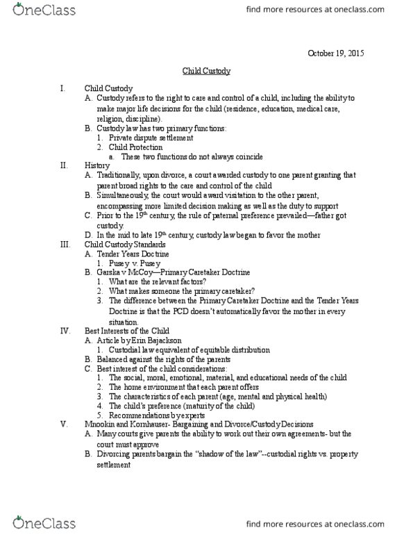 POSC 4210 Lecture Notes - Lecture 6: Sexual Orientation, Joint Custody, Tender Years Doctrine thumbnail