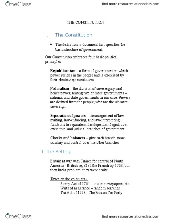 POLI 2051 Lecture Notes - Lecture 2: The Federalist Papers, Supremacy Clause, First Continental Congress thumbnail