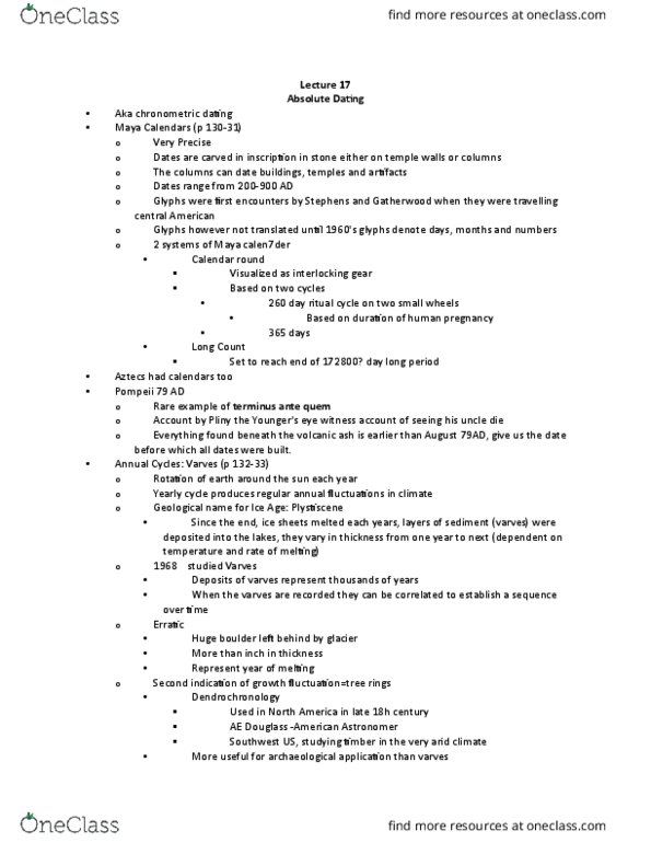 CLCV 1008 Lecture Notes - Lecture 17: Willard Libby, Dendrochronology, Chauvet Cave thumbnail