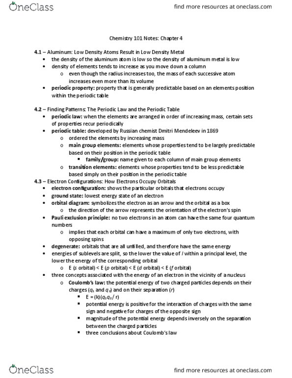 CHEM 101 Chapter Notes - Chapter 4: Bond Length, Ionic Radius, Paramagnetism thumbnail