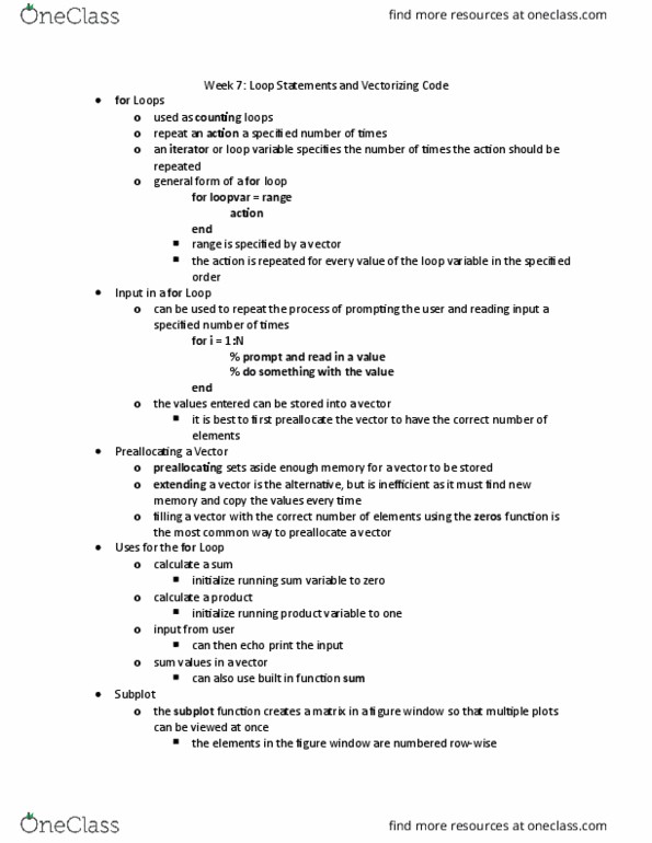 ENGR 121 Lecture Notes - Lecture 7: Matrix Multiplication, Matlab, Infinite Loop thumbnail