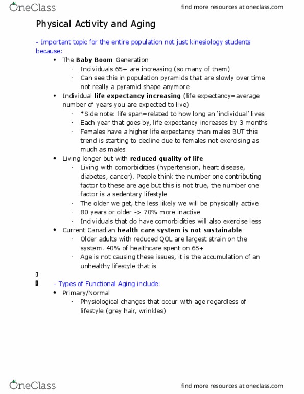 KINE 3000 Lecture Notes - Lecture 9: Biology Of Depression, Ageism, Strength Training thumbnail