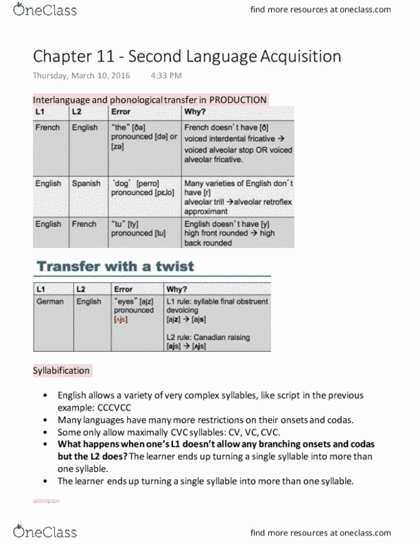 LIN101H5 Lecture Notes - Lecture 9: Critical Period Hypothesis, Syllabification thumbnail