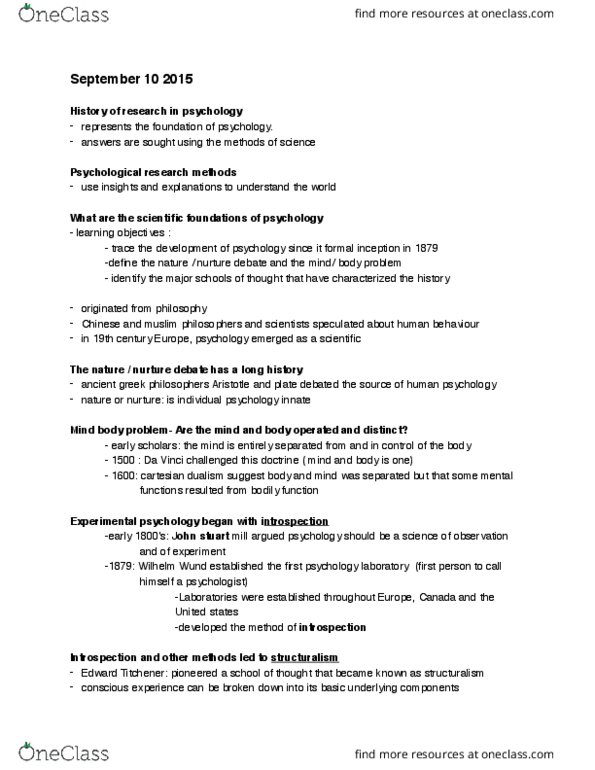 PSYC 100 Lecture Notes - Lecture 1: Abraham Maslow, Homo Sapiens, Neuroanatomy thumbnail