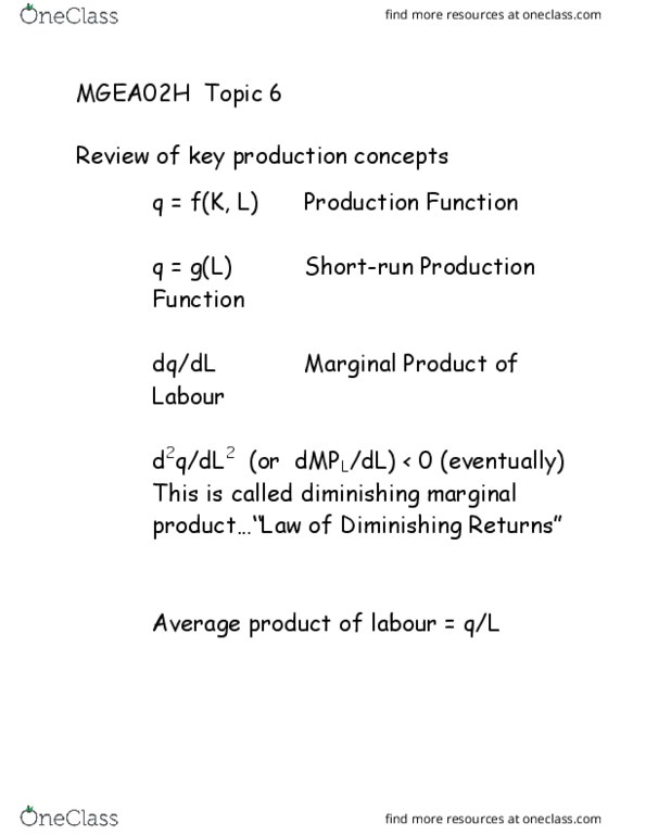 MGEA02H3 Lecture Notes - Lecture 2: Inverse Function, Perfect Competition, Marginal Cost thumbnail