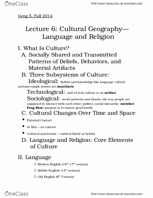 GEOG 5 Lecture Notes - Lecture 6: Standard Language, Indigenous Languages Of The Americas thumbnail