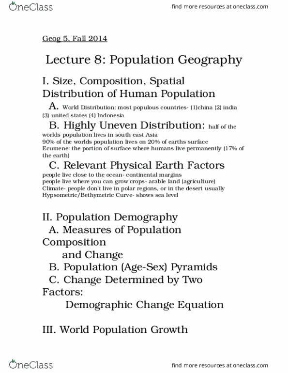 GEOG 5 Lecture Notes - Lecture 8: Demographic Transition, Exponential Growth, Malthusianism thumbnail