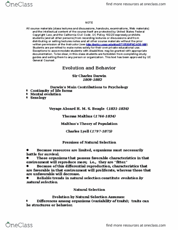 PSY 1 Lecture Notes - Lecture 4: Phototaxis, Neoteny, Taxis thumbnail