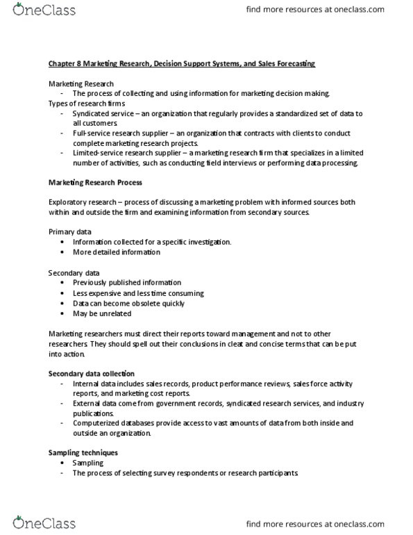 ADMS 2200 Chapter Notes - Chapter 8: Trend Analysis, Data Mining, Competitive Intelligence thumbnail