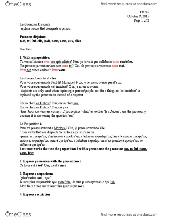 FR245 Lecture Notes - Lecture 7: Le Monde, Girdle, Preposition And Postposition thumbnail