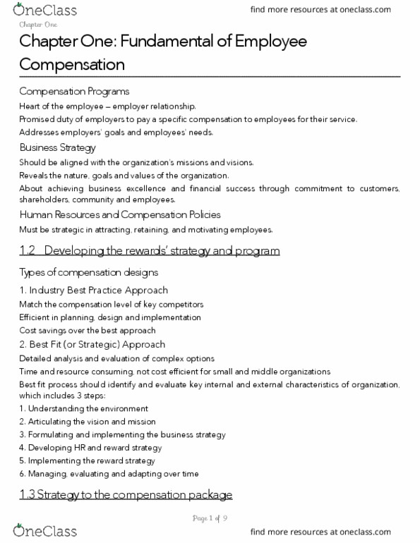 Business Administration - Human Resources HRA840 Chapter Notes - Chapter 1: Sick Leave, Day Care, Quartile thumbnail