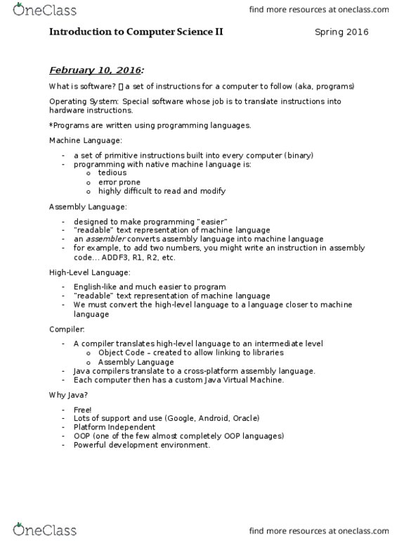 CISC181 Lecture Notes - Lecture 10: Access Modifiers, Data Element, Assembly Language thumbnail