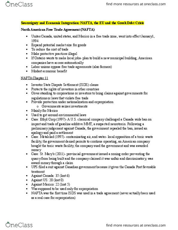 POL101Y1 Lecture Notes - Lecture 9: Trans-Pacific Partnership, Preliminary Ruling, North American Free Trade Agreement thumbnail