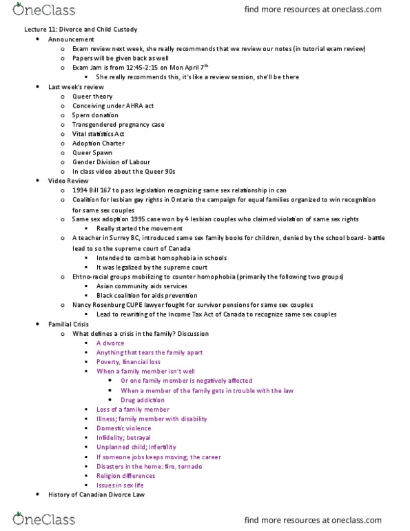 WGS250H5 Lecture Notes - Lecture 11: Child Custody, Midlife Crisis, Civil Marriage Act thumbnail