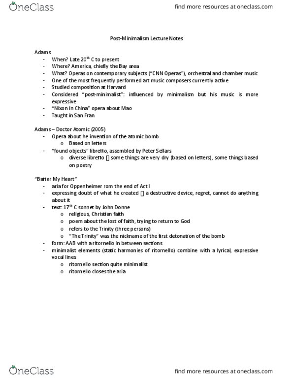 MUTH 211 Lecture Notes - Lecture 25: Postminimalism, Staccato, Woodwind Instrument thumbnail