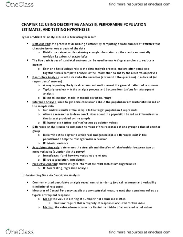 MKT 500 Chapter Notes - Chapter 12: Sampling Distribution, Normal Distribution, Statistical Parameter thumbnail